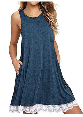 

2018 Summer Women Casual Round Neck Solid Color Loose Sleeveless Beach Tank Top A-line Pocket Dress Sexy Short Club Party Mini Hal