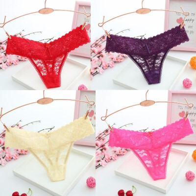 

Lbellagiovanna 4 pack Women Sexy Lace G-stiring Briefs Thongs Underwear Lace Panties Intimates Solid Lingerie Female Bragas6031p4