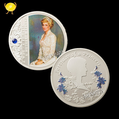 

Diana Diamond - encrusted Commemorative Coin Gold-plated Silver Souvenir Famous British Charity Celebrities of the 20th Century