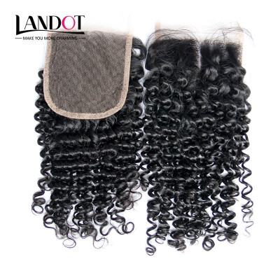 

Indian Curly Virgin Hair Lace Closure Size 4x4 inch FreeMiddle3 Way Part Indian Remy Human Hair Swiss Closures Natural Color 1B