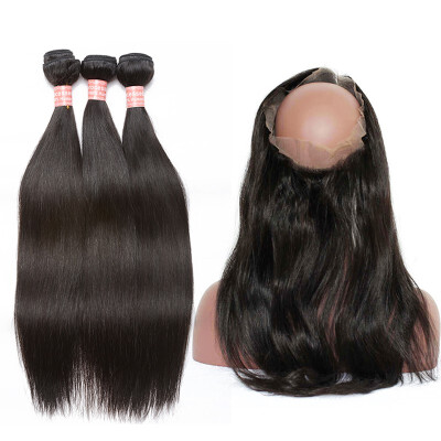 

360 Lace Frontal With 3 Bundles Straight Brazilian Virgin Human Hair Weaves Dolago