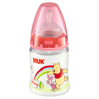 

NUK wide caliber bottle PP plastic baby bottle 150ml with anti-flatulence silicone nipple 0-6 months in the round hole Disney red pattern random Germany imported
