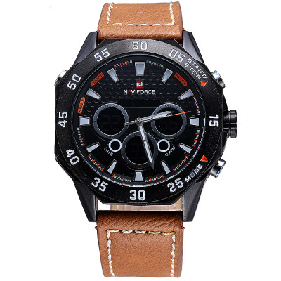 

Naviforce 9043 Luxury Men Casual Sport Watch Leather Strap LED Digital Watch Analog Quartz Wristwatch Waterproof relojes hombre