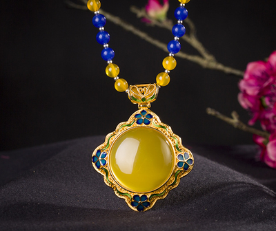 

Jewelry natural agate national style necklace cloisonne topaz pendant antique sweater chain beads necklace