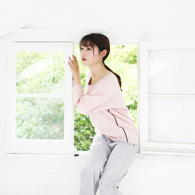 

Haizhining 17W10 pajamas ladies cartoon cute sports cotton home clothes long-sleeved trousers home service suit pink 165