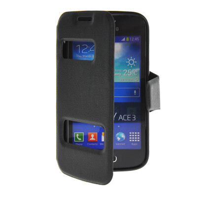 

MOONCASE View Window Leather Side Flip Pouch Stand Shell Back ЧЕХОЛ ДЛЯ Samsung Galaxy Ace 3 S7270 / S7272 Black