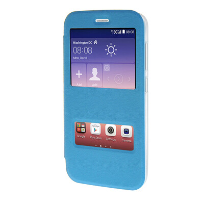 

MOONCASE Side Flip Hard board Slim Leather Bracket Window Case Cover for Huawei Ascend Y625 Blue