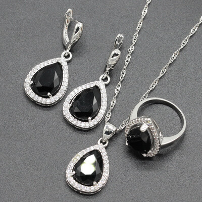 

Fashion Water Drop Multicolor Rainbow Stone Silver Plated Jewelry Sets for Women Seven Colors Available Free Jewelry Box