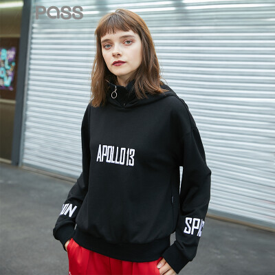 

PASS letter printed red hooded sweater 2018 new autumn female ulzzang long sleeve pullover jacket tide 68305PA21087 black