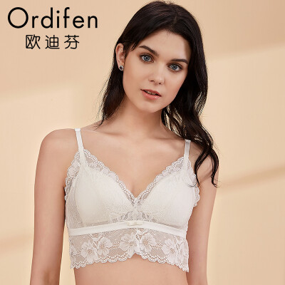 

Ou Difen no steel ring thin section bra 2018 autumn&winter new underwear triangle cup lace sexy bra beauty back bra XB8667 winter white