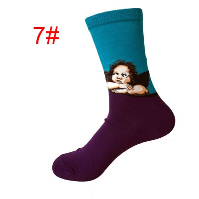 

1 Pair Men&39s Personality Cartoon Cotton Mona Lisa Painting Middle Tube Socks