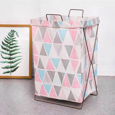 

Jiuzhou deer storage bag simple cotton linen bag folding hamper fabric iron frame storage basket dirty clothes basket laundry basket powder blue