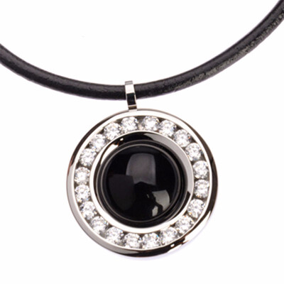 

Round Circle Crystal 12 Constellation Colorful Stone Pendant Genuine Leather Necklace Chain 17