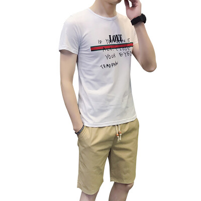 

Damaizhang Brand Men Summer Short Sleeve Shirt With Short Pants Letter Printed Fashion T-shirt Cotton Casual Tee