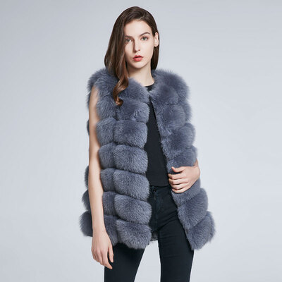 

Womens Jacket Fox Fur Vest Real Fur Coat Furry Jacket Natural Fox Fur Warm Fashion Stitching Stripe New Discount 2018 New