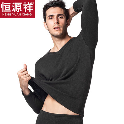 

Hengyuanxiang warm underwear for men&women thickening plus velvet V-neck Slim breathable thick autumn clothing long pants middle-aged fashion cotton warm pants suit male black gray V-neck 185