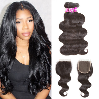 

8A Malaysian Virgin Human Hair Body Wave Bundles With 44 Free Part Lace Closure Wholesale 100 Virgin Human Hair Bundles