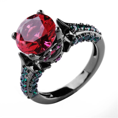 

Aiyaya Vintage Style 12kt Black Gold Plated 4 Claw Setting Ruby Gemstones Fulfill Small Crystal Band Rings