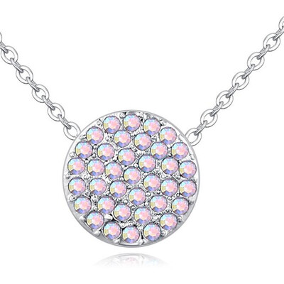 

Colorful Round Pendant Necklace Austrian Crystal Jewelry For Women High Quality Accessories Party Gift White Gold Plated 26715