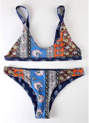

2018 Women Vintage Floral Print Bikini Set Two Piece Swimsuit Beach Bathing Suit