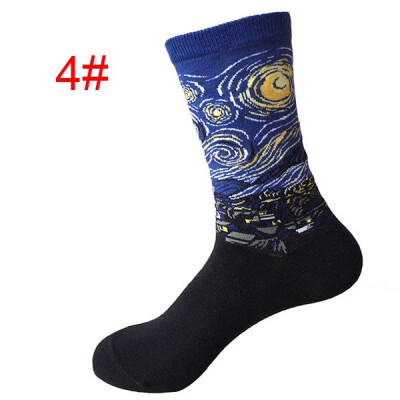 

1 Pair Men&39s Personality Cartoon Cotton Mona Lisa Painting Middle Tube Socks