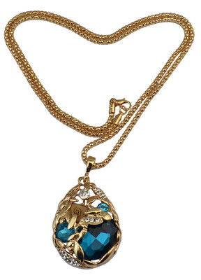 

Idealway New Fashion Gold Alloy Chain Charm Rhinestone Blue Crystal Pendant Long Necklaces Women Jewelry