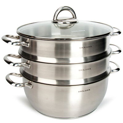 

【Jingdong Supermarket】 Lock & lock stainless steel composite bottom 28CM three-layer steamer + soup pot suit combination LCM2287SW-3
