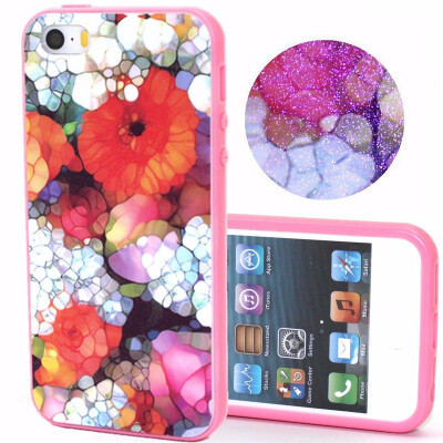 

2 in 1 for iPhone 5 5S Retro Soft Silicone Bling Glitter Flower Cake Leaf Printed Back Skin+Bumper Frame Apple iPhone 5 5S