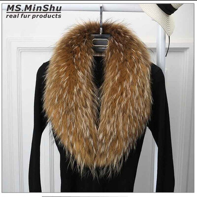 

MsMinShu Natural Raccoon Fur Collar Detachable Fur Collar For Jacket Fox Fur Scarf Down Coat Big Fox Collar Fluffy Fur Scarf