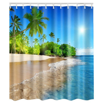 

UpperX Fabric Waterproof Bathroom Shower Curtain Panel Sheer Decor With Hooks SetBlue sky waves