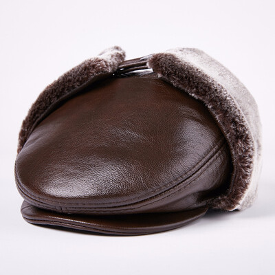 

Genuine Leather Peak Baseball Cap Hip Hop Hats Mens Outdoor Visors Hat Thick Warm Ear Protection Hat Leather Cap B-7206