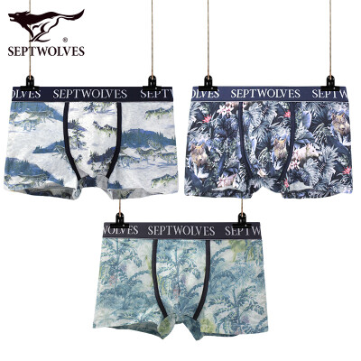 

Seven wolves panties mens mens underwear boyshort wolf totem printing middle waist breathable four corner shorts head 3 gift box 97131