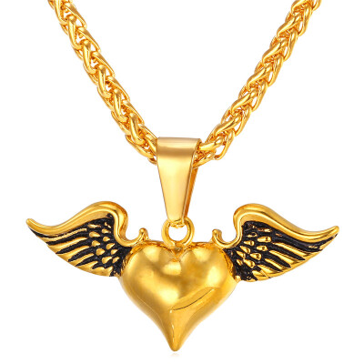 

U7 The Heart Of Angel Wing Stainless Steel Necklace For Women 18K Gold Plated Love Necklaces & Pendants Vintage Gift 2016