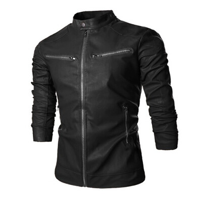 

Zogaa New Mens Leather Clothing Pure Color Casual Pure Color