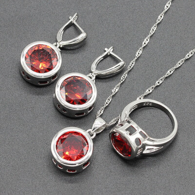 

EIOLZJ Red Cubic zirconia Silver Plated Jewelry Sets for Women Six Colors Available Free Jewelry Box