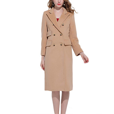 

2018 QUZIHUA Spring New Style with Camel Double-side Long Woolen Coat Cashmere Light Luxury Coat Woman