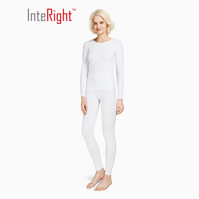 

INTERIGHT Qiuyi Qiuku 50S long-staple cotton spandex comfortable warm female round neck suit ingenuity to create Jingshu cotton craft white