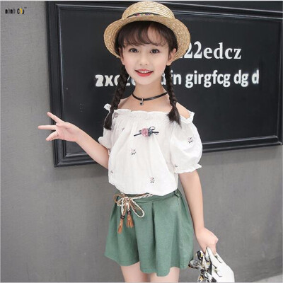 

Fashion Girls Clothes Sets Off Shoulder Top & Shorts Sweet Flower Short Sleeve Kids Outfits 4 5 6 7 8 9 10 11 12 Years