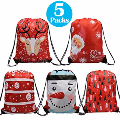 

Christmas Drawstring Bags 5 Santa Sack Backpack for Party Favors Gifts&Candy - 5 Packs