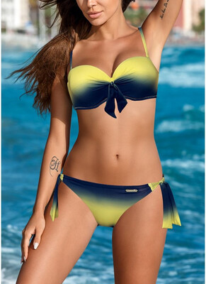 

2018 Women Ombre Bikini Set Self-tie Waist Bow Padded Two Pieces Swimsuit Swimwear