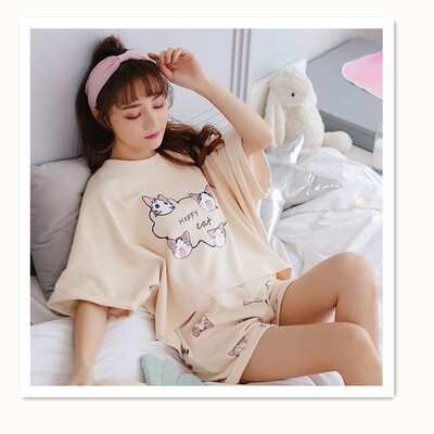 

2018 spring new cotton pajamas Korean ladies casual new letter print shorts suit home service 7563TN 060