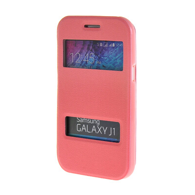 

MOONCASE Сторона Флип жесткий борт тонкий кожаный кронштейн Окно чехол для Samsung Galaxy J1 розовый