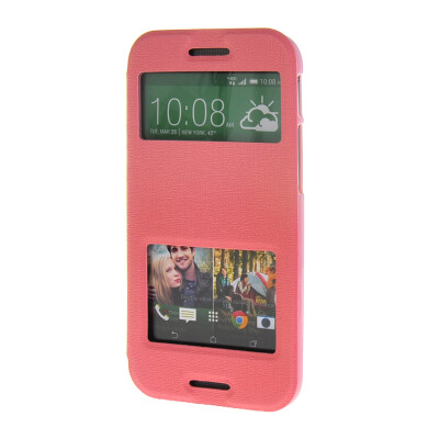 

MOONCASE Side Flip Hard board Slim Leather Bracket Window Case Cover for HTC One M8 Pink