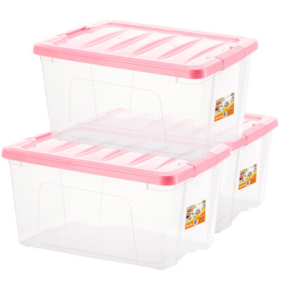 

JEKO&JEKO plastic transparent storage box large storage box 42L 3 only household clothes toy storage box luxury storage box pink SWB-5326