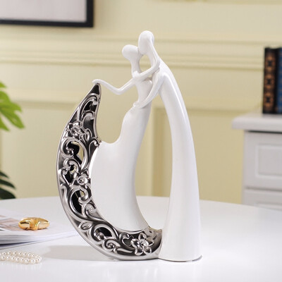 

Modern ceramic silver couple dancer handicrafts figurines home decor porcelain lover decorations accessories wedding gift
