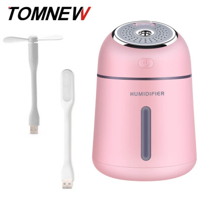 

TOMNEW 3 in 1 Mini Cool Mist Humidifier 330ML Ultrasonic Portable Two-Molds Essential Oil Diffuser with USB Fan&LED Light