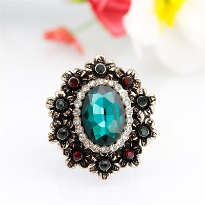 

Elegant Women Flower Vintage Rings Antique Gold Color Big Round Natural Stones Bohemia Ethnic Wedding Ring Jewelry Gift 2018 New