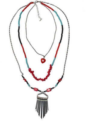 

Idealway New Fashion Silver Multilayer Chain 2 Colors Green Red Natural Stone Turquoise Heart Shape Long Pendant Necklace