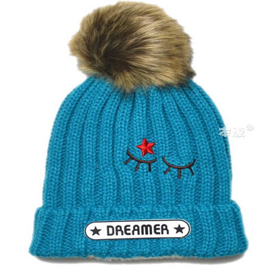 

Buebos Ninos 2015 New Big Ball Letters Label Cashmere Children Knitted Hat Kids Boys Girls Winter Accessary