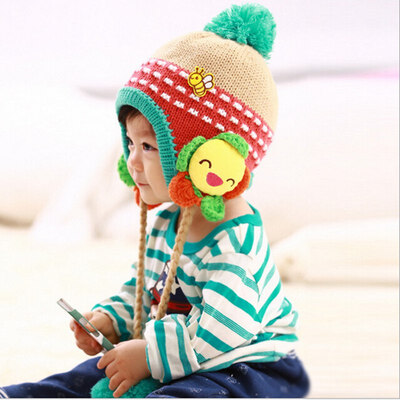 

Buebos Ninos Autumn Winter Children Hat Smiling Sunflower Cashmere Earmuffs Knitted Kids Hat